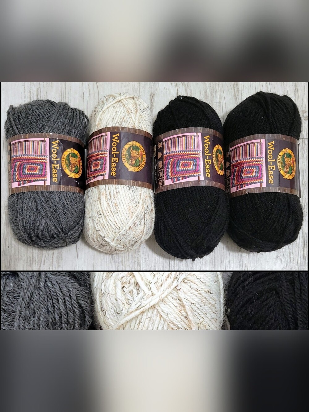 4 Skeins Lion Brand Wool-Ease Destash Yarn Lot Worsted Neutral Colors 788 Yds